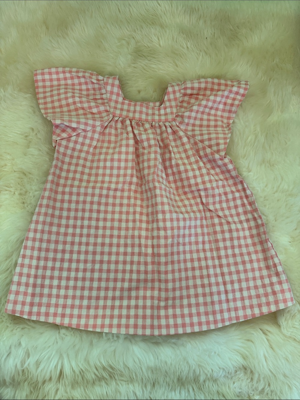 Zara Pink and White Gingham Flutter-Sleeve Dress